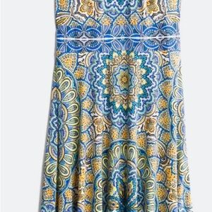 Blue and Yellow Asymmetrical Tiered Sundress with Halter Neckline